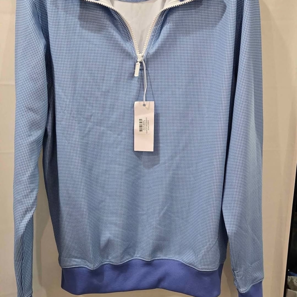 Men's Blue Checkered Half-Zip Polo Shirt